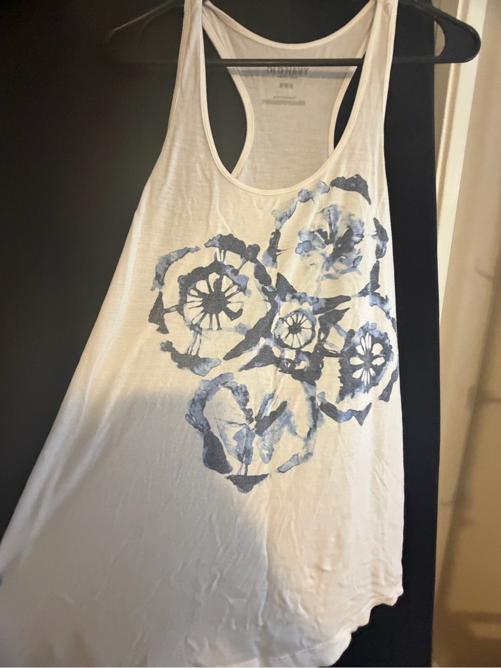 Old Navy White Racerback Tank with Blue Floral Print